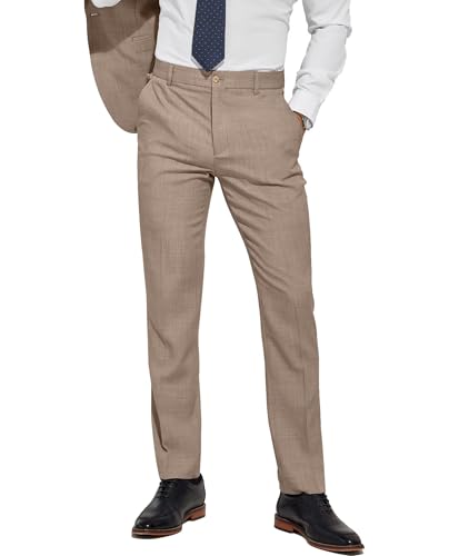 Men's Classic Fit Expandable Waist Flat Front Dress Pants Slim Fit Casual Business Suit Pants3
