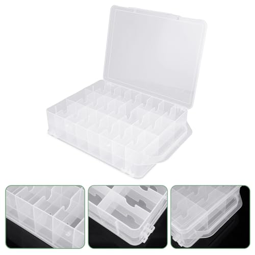Image of ABuff 46 Grids Embroidery Thread Organizer Double Sided Thread Box Storage, Portable Clear Plastic Sewing Organizer Box Threads Holder for Embroidery Floss Sewing Threads, Small Crafts & Toys