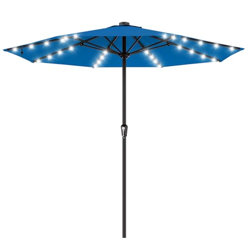 Image of AreShark 11FT Large Patio Umbrella with Solar Lights, Lighted Solar Umbrella with Crank, Outdoor Table Market Umbrellas for Garden, Deck, Backyard, Pool and Beach, Royal Blue
