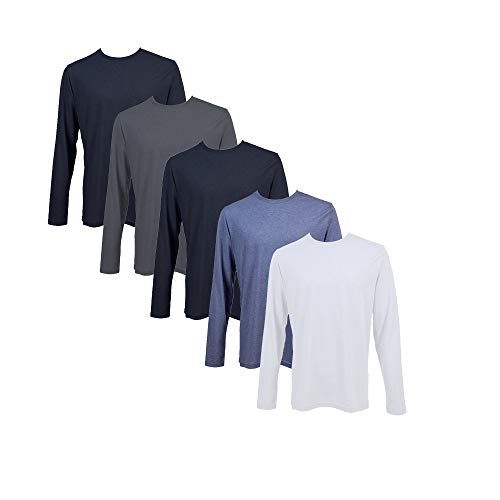 (Pack 5) Camiseta De Hombre Manga Larga Liso Algodón (Pack E, M)