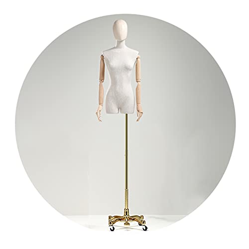 HAIPENG-mannequins Couture Femme, Vêtements Présentoir avec Roue Roulante Base, Réglable Hauteur Modèle Factice avec Bras Bois, Base 2 Couleurs (Color : Gold) Cover