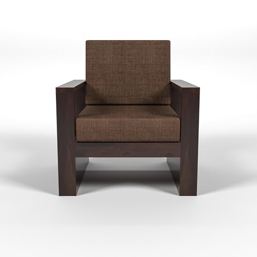 Image of Solid Sheesham Wood Single Seater Sofa - Elegant Wooden Single Sofa Chair for Living Room Home & Office (Design 25)