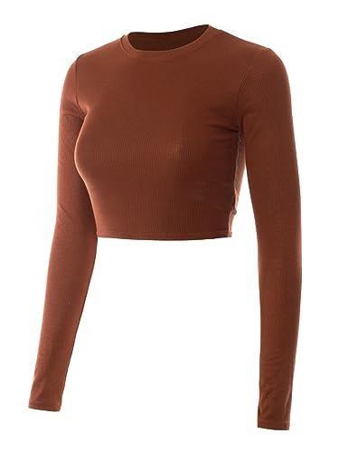 Design by Olivia Women's Solid Long Sleeve Crew Neck Ribbed Fitte...
