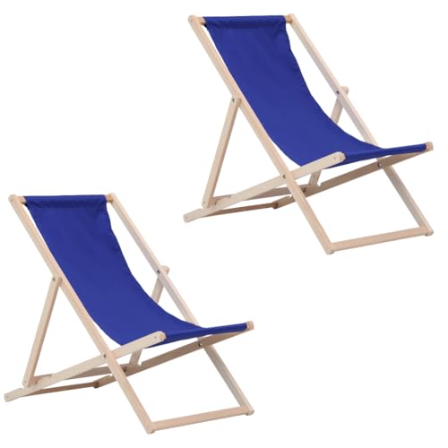 BAS Chaise Longue Pliante en Bois - Lot de 2 Transates de Plage Chaise Blue - Chilienne Pliante - Chaise Longue Jardin Relax Pliable pour Balcon, Plage,...