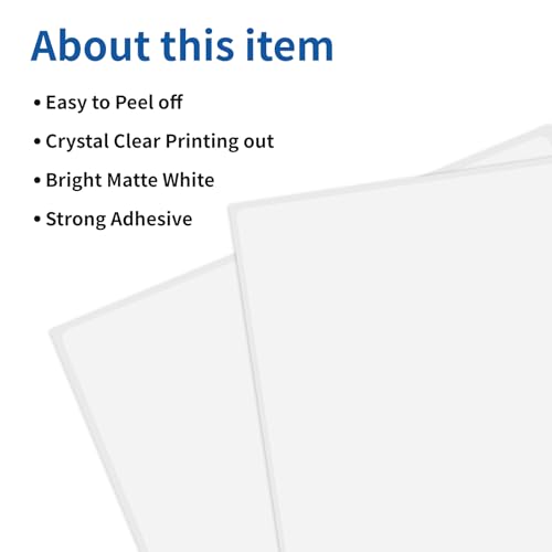Image of Full Sheet Labels 8.5 inch x 11 inch Sticker Paper Matte White, Large Shipping Label Paper for Inkjet Laser Printer, 250 Counts
