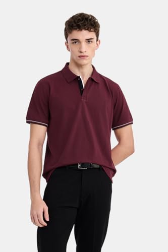 Image of SNITCH Men Polo Plus Size T-Shirt | Solid Polo with Contrast Inner Placket & Tipped Cuffs | 96% Cotton 4% Lycra Stretch Regular Fit, Casual Wear