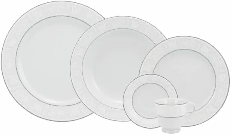 Serviço de Jantar e Café 20 Peças em Porcelana, Modelo Itamaraty, Redondo, Decoração Martha, Porcelana Schmidt