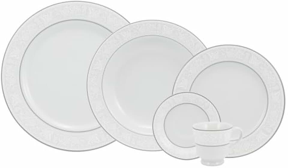 Serviço de Jantar e Café 20 Peças em Porcelana, Modelo Itamaraty, Redondo, Decoração Martha, Porcelana Schmidt