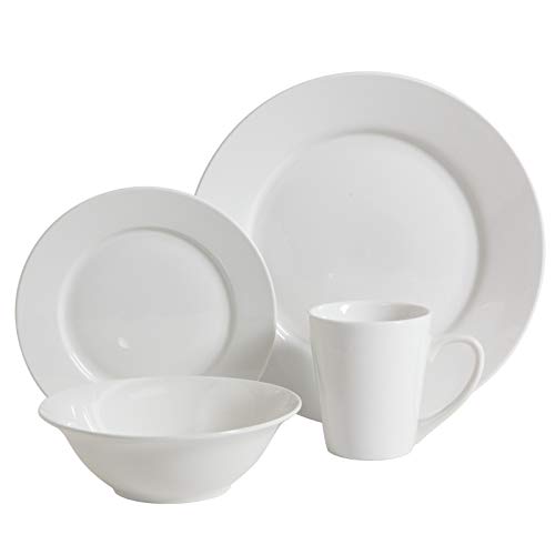 Image of Gibson Home Amelia Court Porcelain Chip and Scratch Resistant Dinnerware Set, Service for 4 (16pcs), White (Round)