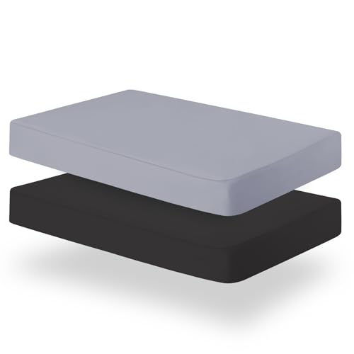 Image of Biloban Pack and Play Sheets Fitted, 2 Pack Pack and Play Sheet Fits for Graco Pack n Play Mattress, Neutral Playard Sheets for Baby Boys and Girl, Grey & Black, 38”X 26”