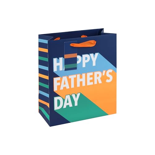 Eurowrap Medium Gift Bag with Happy Fathers Day Design Neon Ink Finish Grosgrain Handle Blue Inside Print 210GSM Paper and Matching Gift Tag for Fathers Day