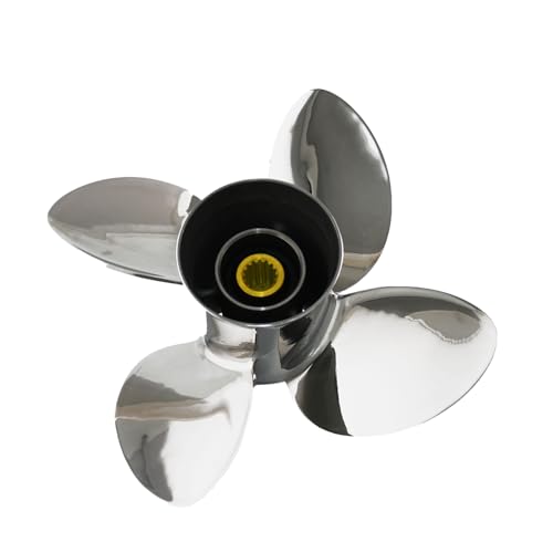 PWCMAN Outboard Propeller 13 1/4x15 Pitch, 4 Blades, RH, Stainless Steel, 15 Spline Tooth Compatible with Yamaha Outboard Engines T50 T60 F70 F75 F80 F90 F100 F115 Motors, Replace for OEM 3453-133-15