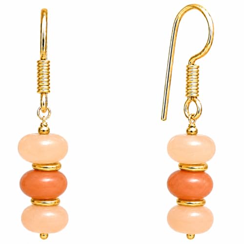 Image of Gempires Natural Gemstone Rondelle Bead Earrings, Peach Moonstone