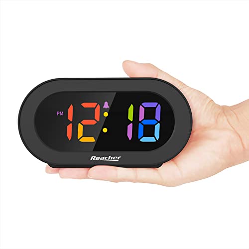 Reacher Small Digital Rainbow Led Alarm Clock With Snooze, Easy To Use, Full Range Brightness Dimmer, Adjustable Alarm Volume, Outlet Powered, Compact Clock For Bedroom, Bedside, Desk, Shelf… #TOP1