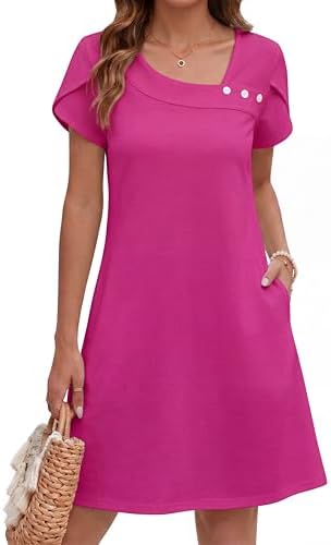 VICHYIE Womens Casual Short Sleeve Asymmetric Neck Above Knee Dre...
