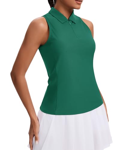 JoyGirl Women's Sleeveless Golf Shirts 1/4 Zip Polo Racerback Tennis Shirts V-Neck Quick Dry Athletic Tank Tops (Green,Medium)