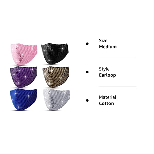 6 Pieces Rhinestone Bling Mesh Mask Sequined Chic Decorative Masquerade Face Coverings For Party Costume (Black, Silver, Gold, Purple, Pink, Blue) #TOP7