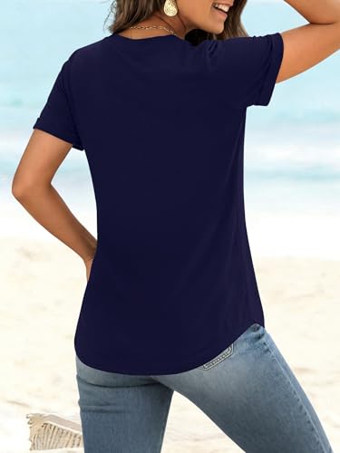 Image of ANRABESS Womens Short Sleeve V Neck Tops Summer Casual T-Shirts Blouses 2026 Spring Trendy Beach Vacation Clothes