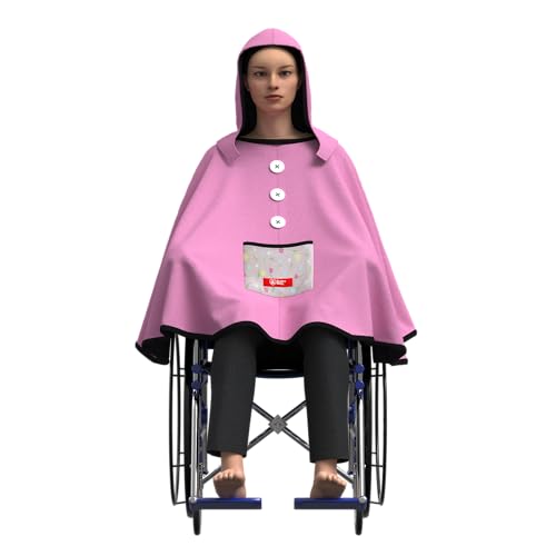 Bailey Bug Adjustable Wheelchair Cape and Attachable Hood - Fleece Lined, Stylish Adult Wheelchair Poncho Designed for Warmth Style and Safety - Youth - Pink with Tulips