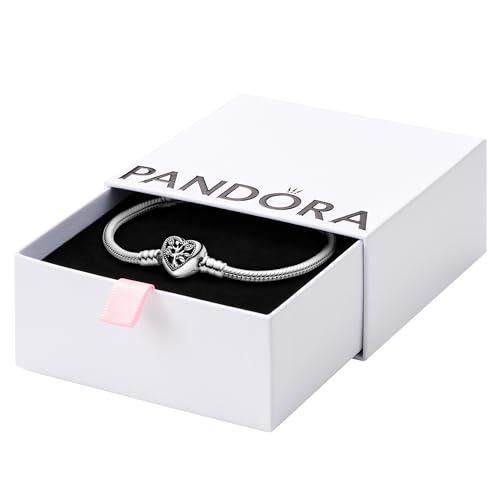 Pandora Moments Family Tree Heart Clasp Snake Chain Bracelet - Compatible Moments Charms - Gift for Her - Sterling Silver with Cubic Zirconia - With Gift Box