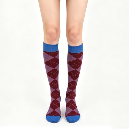 Image of Benefeet Womens Knee High Striped Checkered High Knee Socks Cotton Long Sports Tube Socks