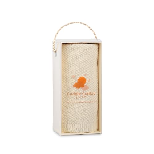 Image of Cuddle Cookie Baby Knit Blanket, 100% Cotton, 40 x 30 inches, Gift Box Included (Ivory)