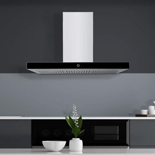 Image of Hauslane Wall Mount Range Hood 30 Inch Convertible 450-900 CFM Low Noise | 3 Speed Auto Shut-off Stainless Steel Vent Hood with Glass Touch Control, LED, Dishwasher Safe Filters, Top 6 inch Round, WM739