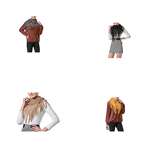 SUDNJIALQ Cachecol Feminino Borla Cor Sólida Outono Triangular Xale Quente Capa para Tempo Frio Casu