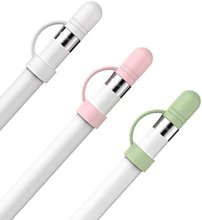 AHASTYLE Silicone Replacement Cap Compatible with Apple Pencil 1st Generation 3 Pack Anti-lost Apple Pencil Cap Cover Accessories (White, Pink, Avocado Green)