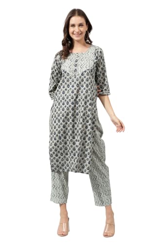 Image of MIRCHI FASHION Pure Cotton Straight Kurta Set for Women with Pant | Printed Kurta Pant Set | Ethnic Office Wear Kurta Set with Trouser