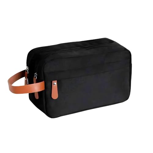 Bolsa Necessaire Organizadora Unissex com Dois Compartimentos, Alça Lateral em PU, Zíper Suave e Design Moderno, Ideal para Uso Diário (Preto)