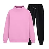 QJDFLL Lässiger Trainingsanzug, zweiteiliges Outfit bestehend aus langärmeligem Sweatshirt mit Stehkragen und Jogginghose – Bequeme Loungewear für den Alltag(Rot,S)