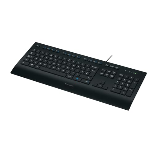 Logitech K280e Pro Kabelgebundene Business Tastatur für Windows, Linux und Chrome, USB-Anschluss, Handballenauflage, Spritzwassergeschützt, PC/Laptop, Deutsches QWERTY-Layout - Schwarz