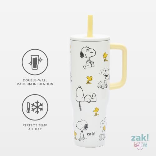 Image of Zak Designs Peanuts 30oz Spill-Proof Insulated Stainless Steel Tumbler | BPA Free, Silicone Straw, Handle, Cupholder Friendly, Dishwasher Safe, For Office, Home, Travel, Work, Gym, Fitness