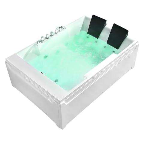 Empava 72" x 48" Whirlpool Tub, 2 Person Jetted Bathtub, Hydro Massage & Chromatherapy [ETL Certified], 3 Sided Apron, Acrylic , 1125 Watt, 110 Gallons, Left Drain Cover