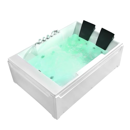 Empava 72" Acrylic Whirlpool Bathtub 2 Person Hydromassage Rectangular Water Jets Alcove Soaking SPA Double Ended Tub, Model 2020