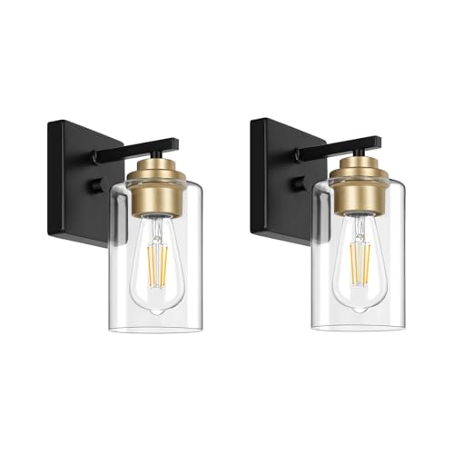 Apliques de pared E27 pack de 2 lámparas industriales vintage en negro y oro con cristal