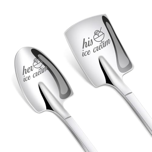 1 Pair Wedding Gifts for Her and Him Ice Cream Spoons, Stainless Steel Coffee Spoon Christmas Valentines Day Wedding Gifts for Couple Lovers