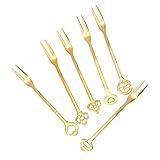 ZUNOXAZ Edelstahl Obstgabel 6 Stück Zweizinkige Fruchtspieße Wiederverwendbar Goldfarben mit Kasten Party und Dessertgabeln für Bar Hotel und Zuhause