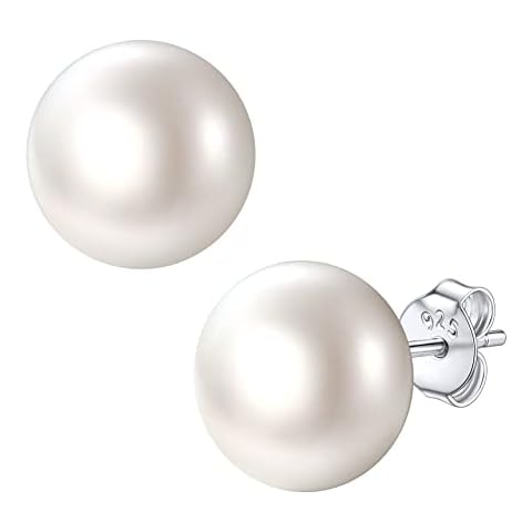 10mm Genuine Big Pearl Stud Earrings, Freshwater Cultured Round Pearl Earrings for Women Gilrs with Hypoallergenic 925 Sterling Silver Posts, Great Gift for Mom Wife Daughter Cover