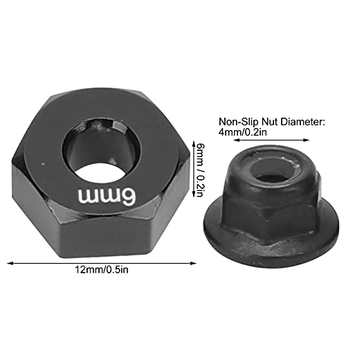 12mm Rad-Sechskant-Nabenadapter, Kontermuttern Kreuzschlüssel Set 6mm Aluminium dick 12mm Adapter 6mm Dicker M4 Flansch für 1/10 RC Auto(Schwarz)