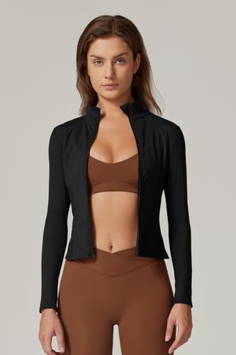 QINSEN Women's Full Zip Athletic Jacket Long Sleeve Double Lined Cropped Active Yoga Tops4