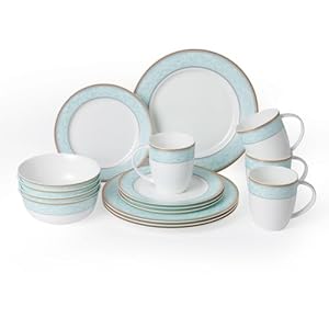 Fine Bone China Dinnerware Set,16 Pcs Classic Relief Pattern Gilt Edged High Grade Porcelain Tableware Sets For 4 People with Gift Box Packaging