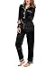 Produktbild SWOMOG Schlafanzug Satin Damen Lang mit Knopf Seidenpyjama für Frauen Silky Pyjamas Set V-Ausschnitt Button Down Pj Sets Nachtwäsche Hausanzug Schwarz