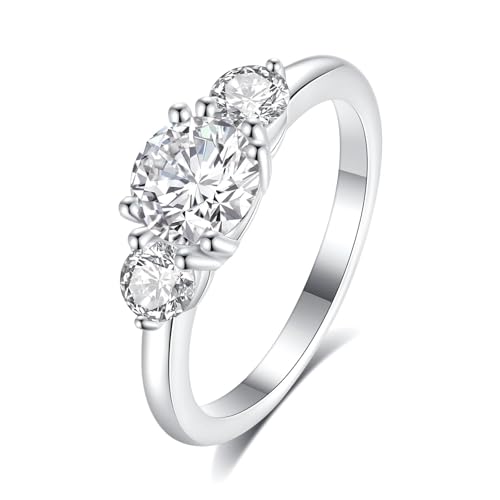 1ct Moissanite Ring for Women, 6.5MM Main Stone D Color VVS1 Round Brilliant 3 Stone Moissanite Engagement Wedding Proposal Promise Ring for Women, Anniversary Bridal Gift，All Size