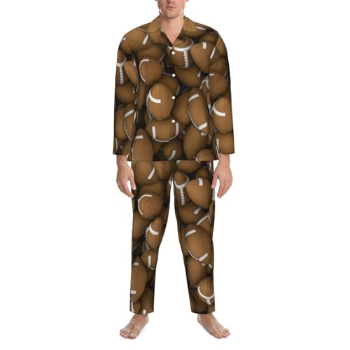 American Footballs Mens Pajamas Set Button Down Sleepwear Set Long Sleeve Loungewear With Pockets