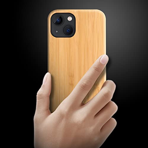 Magnetic Wood Case Compatible With Iphone 13 Pro Max Case,[Natural Real Wood & Black Soft Tpu] Shockproof Protective Minimalistic Unique Eleghant Wooden Case Compatible With Magsafe(Bamboo,13 Pro Max) #TOP4