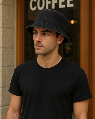 Image of Zylioo Oversized Denim Bucket Hat, XXL XL L M Fisherman Sun Hat with Chin Cord, Washed Jean Packable Summer Travel Hat
