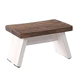 DESIGN DELIGHTS NOSTALGISCHER FUSSHOCKER SCHEMEL | massives Recyclingholz, 18,5x29x19,5 cm (HxBxT) | Shabby Holzhocker | Farbe: 05 weiß-Natur
