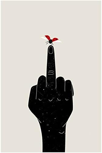 Canvas Wall Art Ladybugs On Finger Unframed Prints Painting Modern Abstract Canvas Oil Painting Wall Art Prints for Living Room Bedroom Home Office Decor Hand Silhouette Print 12x18inch